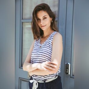Nina Kendosa Paris Kylian Linen blend  tank top raw edges navy white stripe